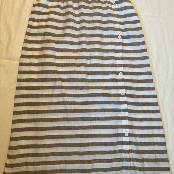 J Jill Love  100% Linen Brown and White Striped Midi Pull Up Skirt - Picture 2 of 8